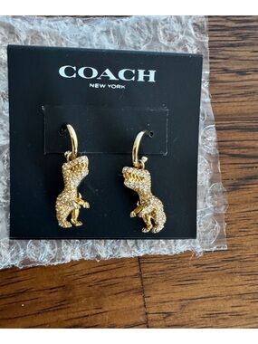NWT Coach Rexy Huggie Pave Earrings with Coach Gift Box and Charm Bag.